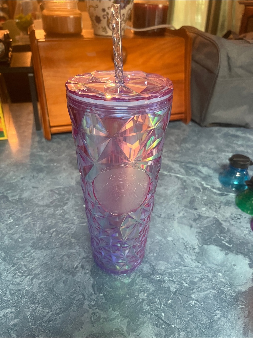 Starbucks Purple Geometric  Tumbler with Straw - Double-Wall Design